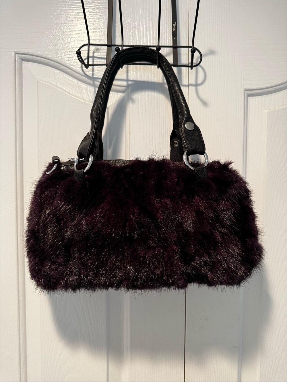 Y2K Genuine Rabbit Fur Carved Sheared Satchel Bag